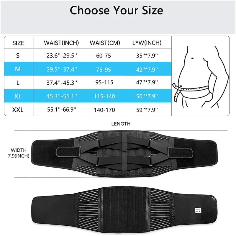 Compression Lumbar Support Belt with 6 Stays Anti-skid Breathable Support Men Women Waist Protector for Lower Back Pain Relief