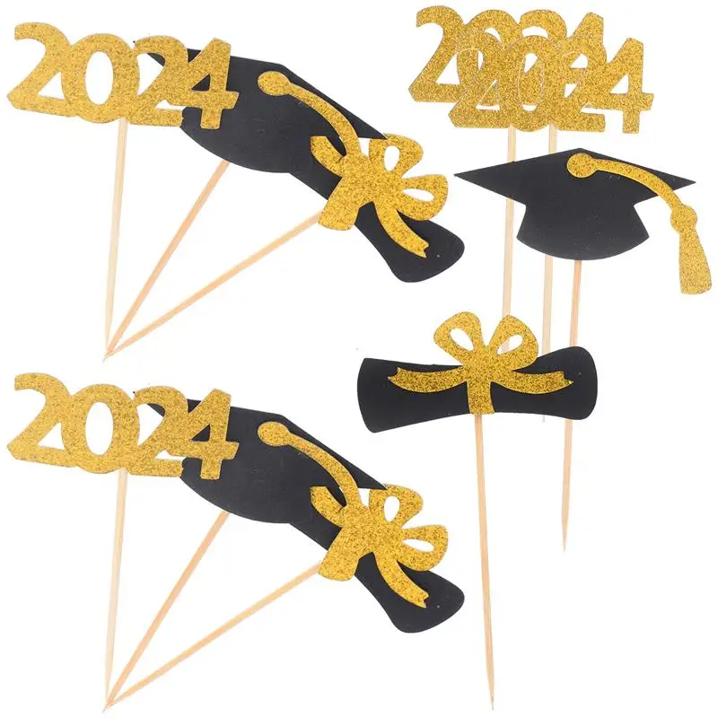 12 Stuks 2024 Afstudeerpapier Cupcake Toppers Decoratieve Cupcake Afstuderen Cake Picks Cake Decors Voor Afstudeerfeest 2024