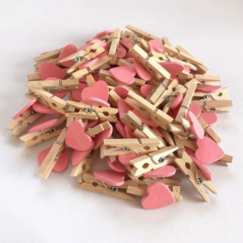 50Pcs/Set Wooden Clips Durable Wood Clothespins Small Love Heart Pegs Photo Clips for Wedding Decoration Craft