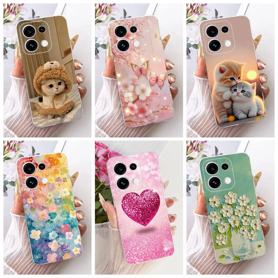 Clear Phone Case For Oppo Reno 16 Pro Casing CPH2863 Cute Cartoon Luxury Flowers Funny Painted Cover For Oppo Reno16 Pro Fundas