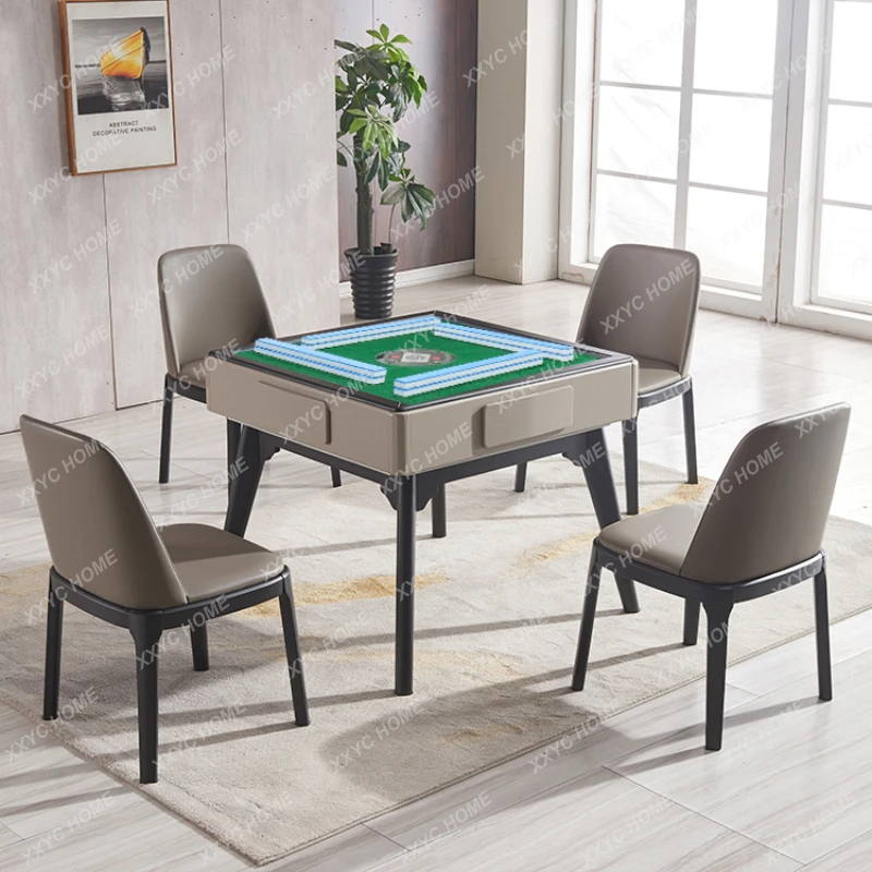 Solid Wood Mahjong Machine Automatic Household Dining Linen Integrated Simple Modern round Table Electric Mahjong Table Dining