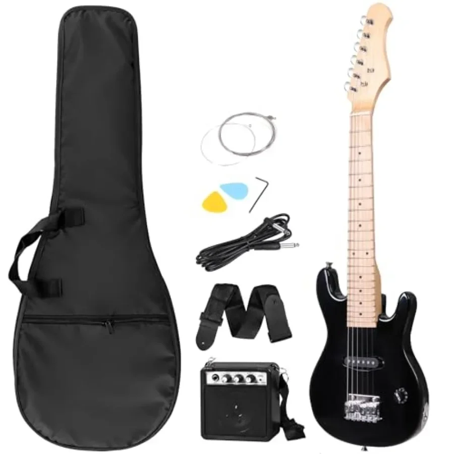 

Beginner electric guitar kit for practice and learning, black steel-string guitar with 5W amplifier and accessories including g