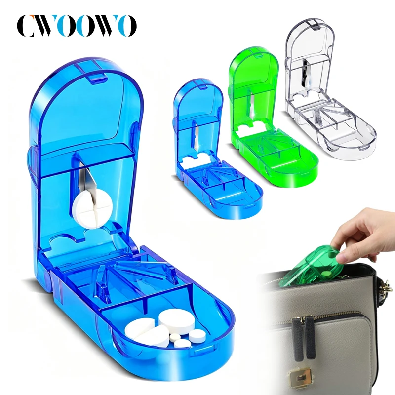 1/3Pcs Pill Cutter for Small Pills or Large Pills Adjustable - Cut Tablet in 1/2, with a Mini Pill Organizer Compartmen