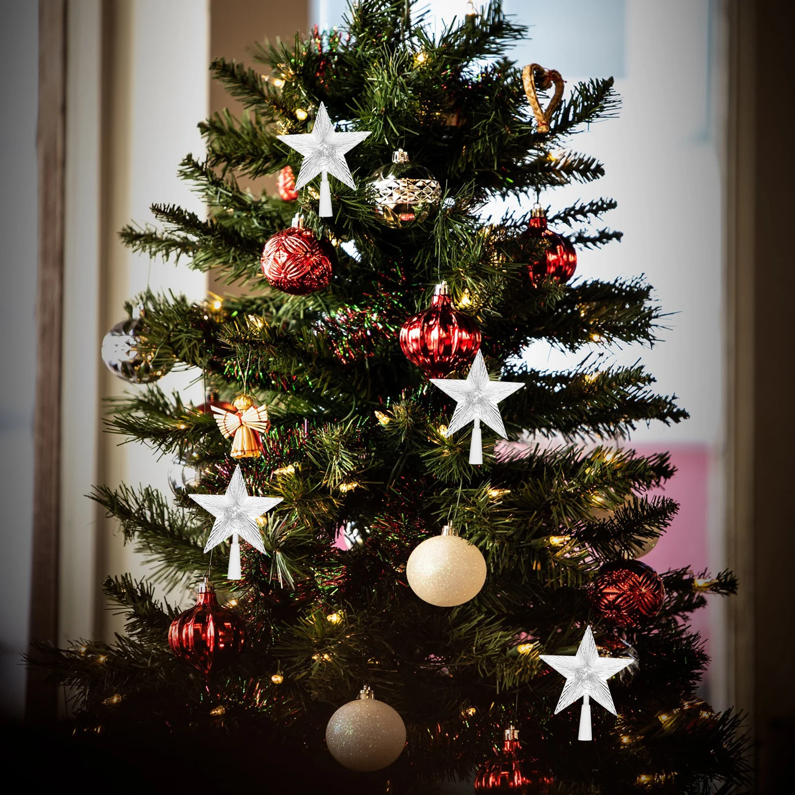 

Five Pointed Star Christmas Tree Topper Golden Luminous Operated for Home Mall Festival Party Decor Christmas Star Lamp