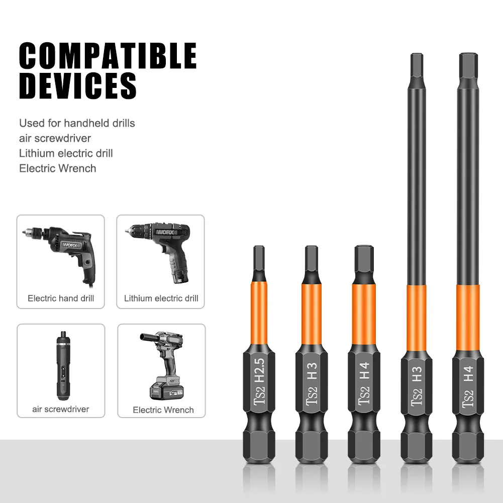 1PC 50-100mm 고경도 육각 소켓 헤드 드릴 비트 전기 스크루 드라이버 헤드 충격 방지 강력한 자기 스크루 드라이버 헤드