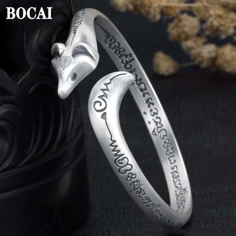 BOCAI New S999 Pure Silver Small Fox Couple Fashion Simple Women\'s Bracelet Ladies