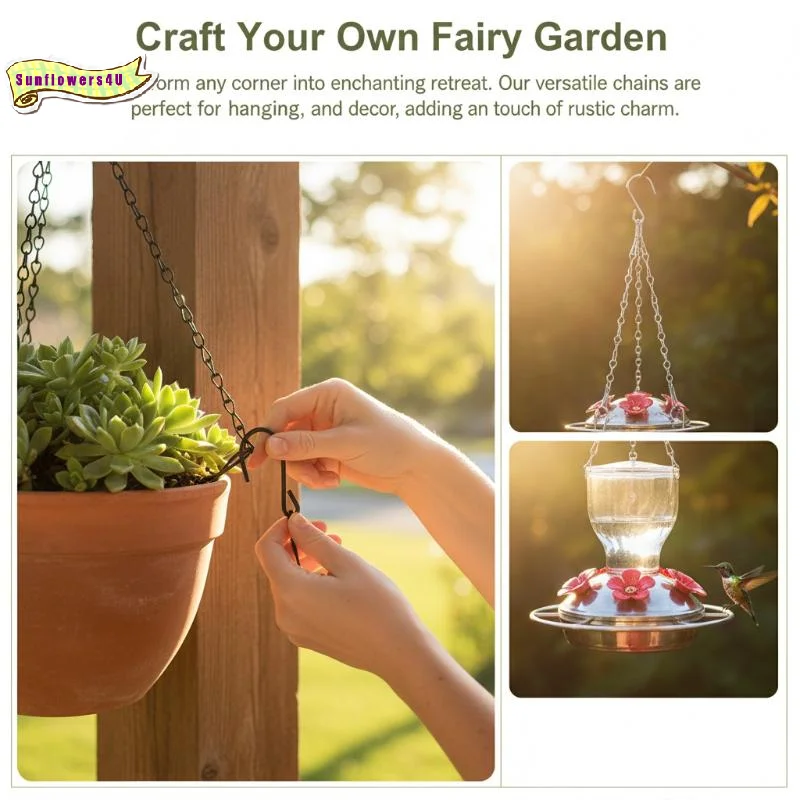 Flower Pot Basket Hanging Chains Black Metal for Bird Feeders Planters Lanterns Ornaments for Patio Garden Fence Hanging Decor