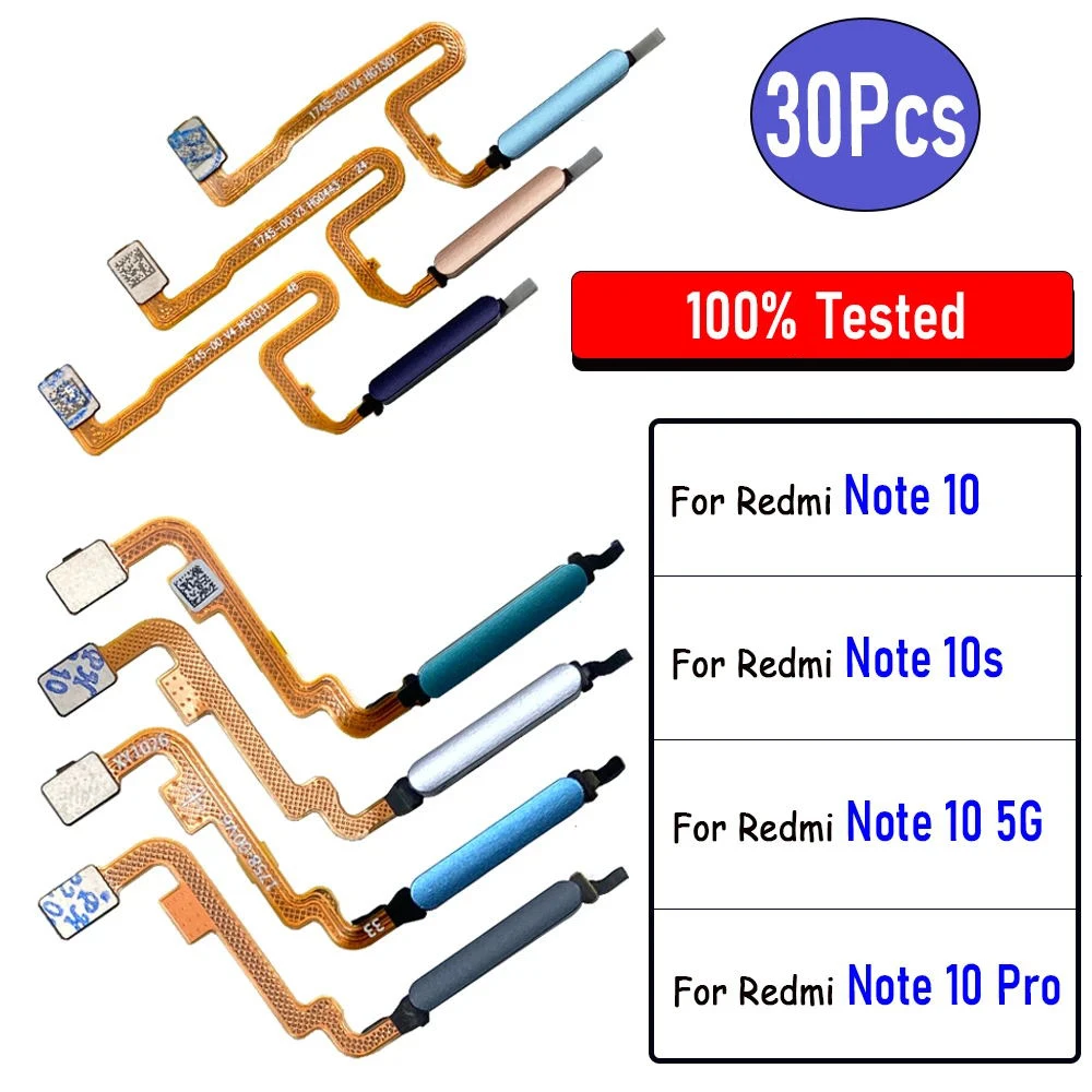 30Pcs，Replacement For Xiaomi Redmi Note 10 Pro 5G 10s Home Button FingerPrint Touch ID Sensor Flex Cable Repair Parts