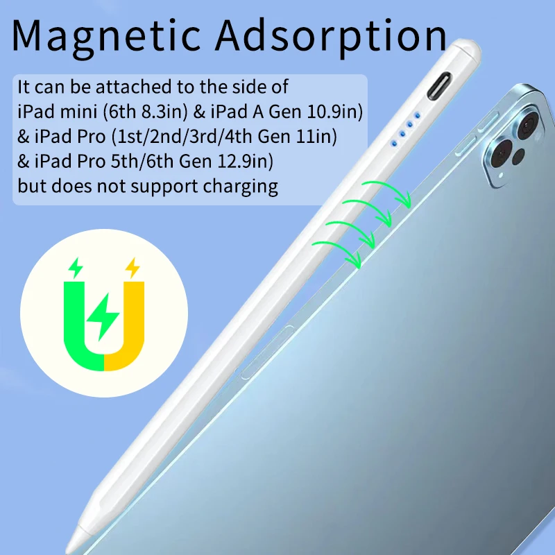 Fast Charge Stylus Pen Compatible with iPad 2018-2022 Pencil with Palm Rejection Feature with LED Power Display Indicators