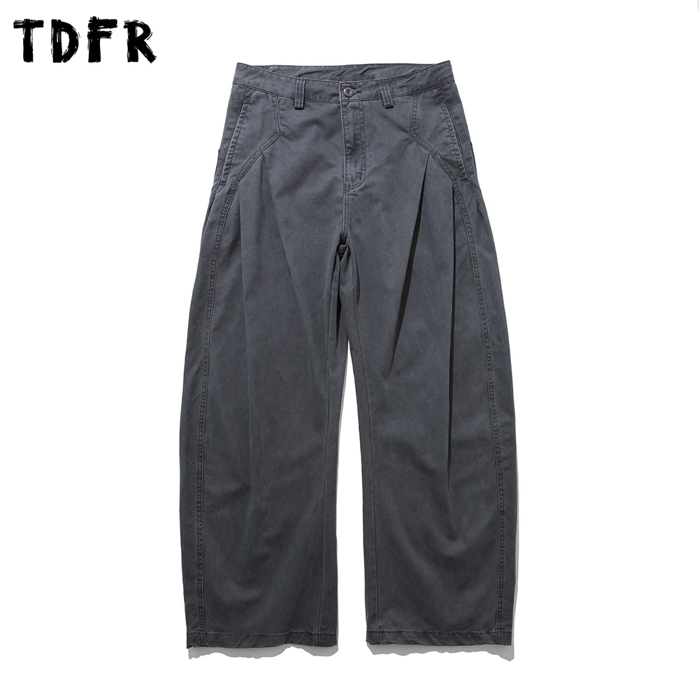 

Pocket Pleated Cargo Pants Mens Retro Safari Style Solid Color Baggy Wide Leg Banana Trousers Man