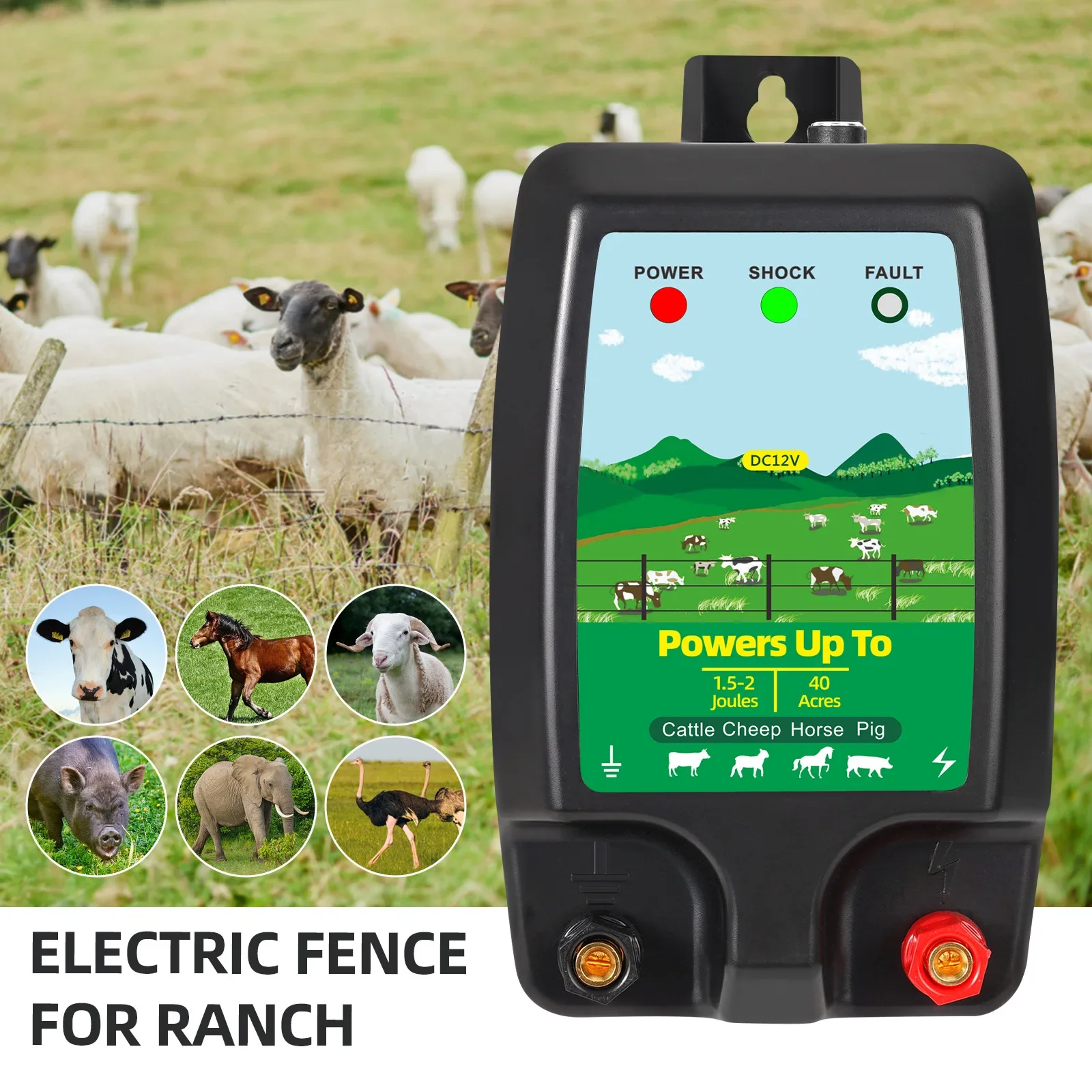 

10KM Electric Fence Energizer High Voltage Controller Fence Charger for Livestock Cattle Horse Sheep Cattle Horse Poultry