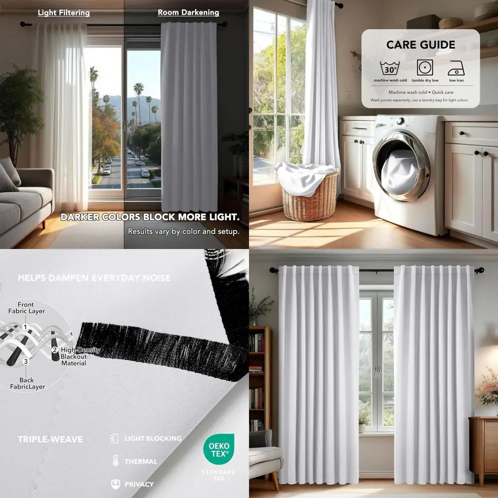 

Thermally Insulated Blackout Curtains, 70x95, 2-Panel Set, Back Tab Design, Washable, Star White for Bedrooms and Living Rooms