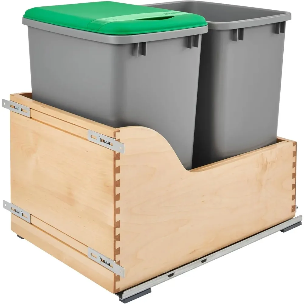 

Выдвижной мусорный бак для кухонных шкафов, 35 Qt, 8,75 галлонов, нижние направляющие с мягким закрыванием под креплением, серебристый, 4WCSC-1835DMND-2