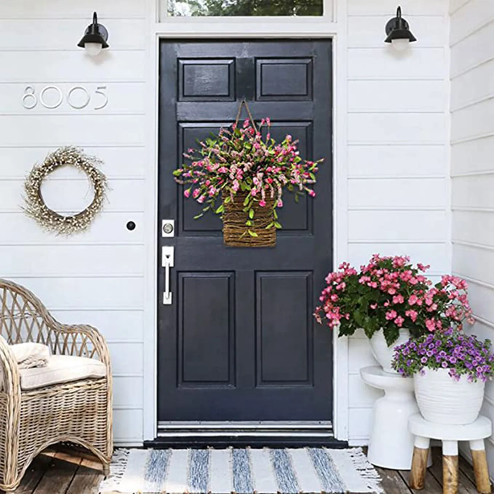 

Pretty Hydrangea Basket Garland Simulation Rattan Basket Door Basket Door Hanging Decorative Garland Spring Ambiance Decoration