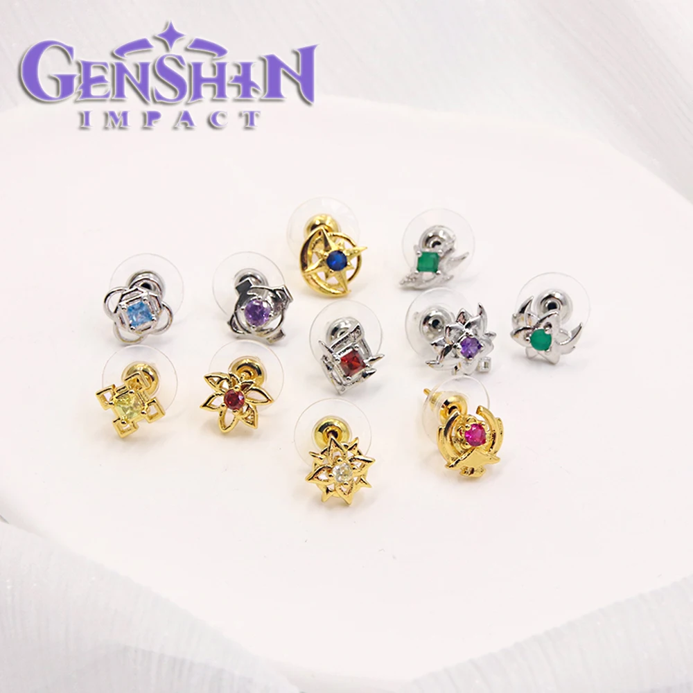 Fashion Crystal Ear Stud Earrings Genshin Impact Yae Miko Zhongli Xiao Albedo Tartaglia Cosplay Ear Piercing Women Props Jewelry