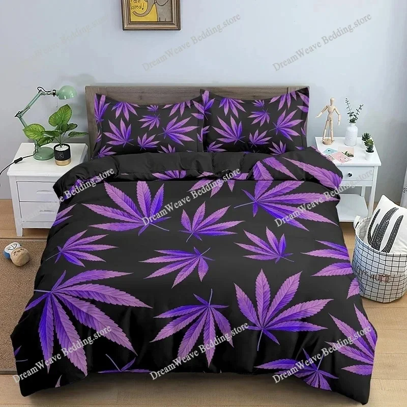 Psychedelic Weed Leaves Duvet Cover Marijuana Weed Bedding Set Single Double Twin Queen King Size Microfiber Quilt Cover741