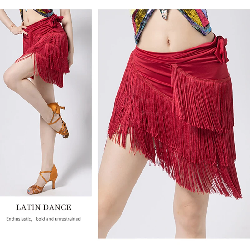 Women Latin Dance Skirt Chacha Samba Tango Tassels Hip Wrap Scarf  Fringes Dress Lady Competition Performamnce Latin Costume