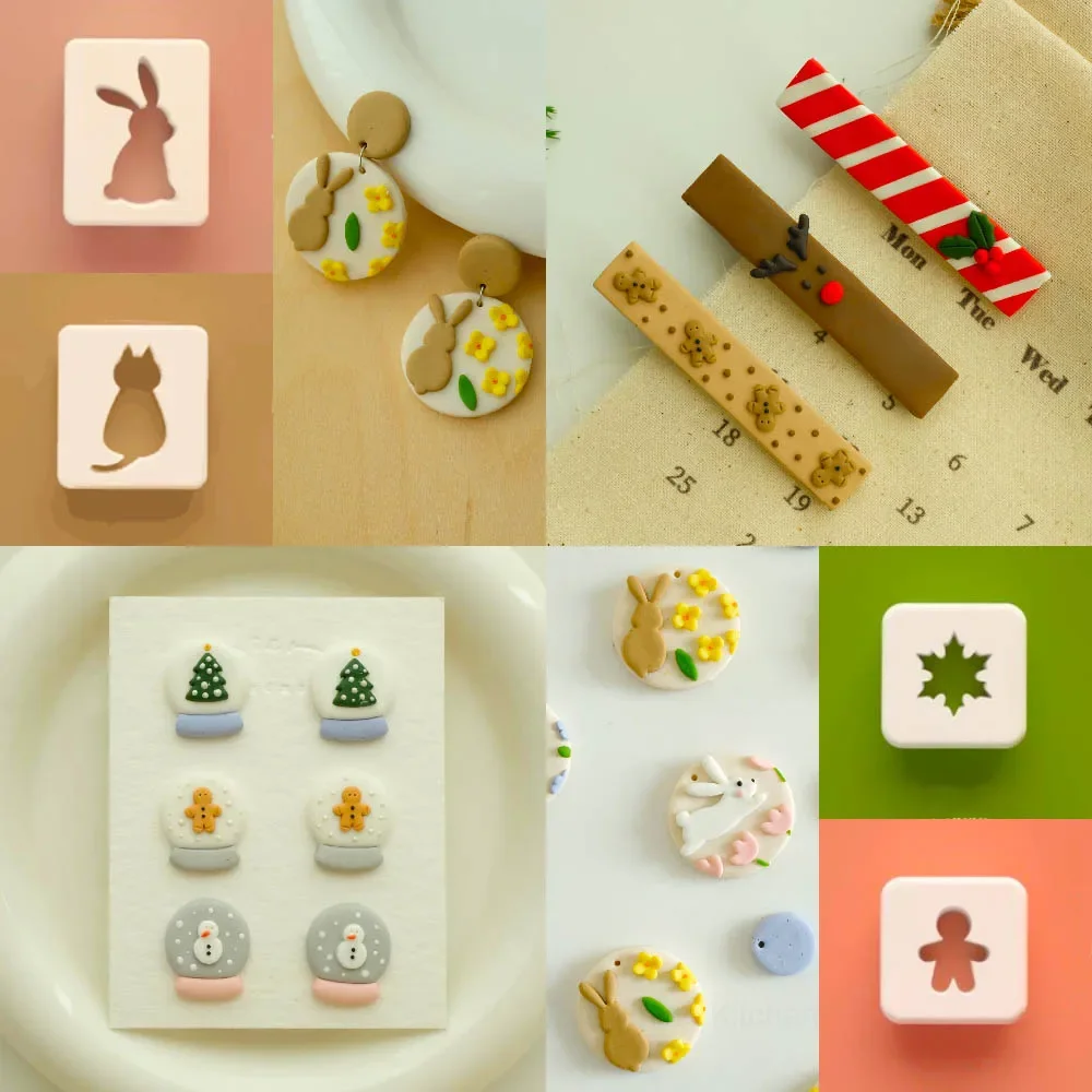 Mini Christmas Style Polymer Clay Cutter Snowman Antlers DIY INS Earring Cutting Die for Earring Jewelry Pendant Making