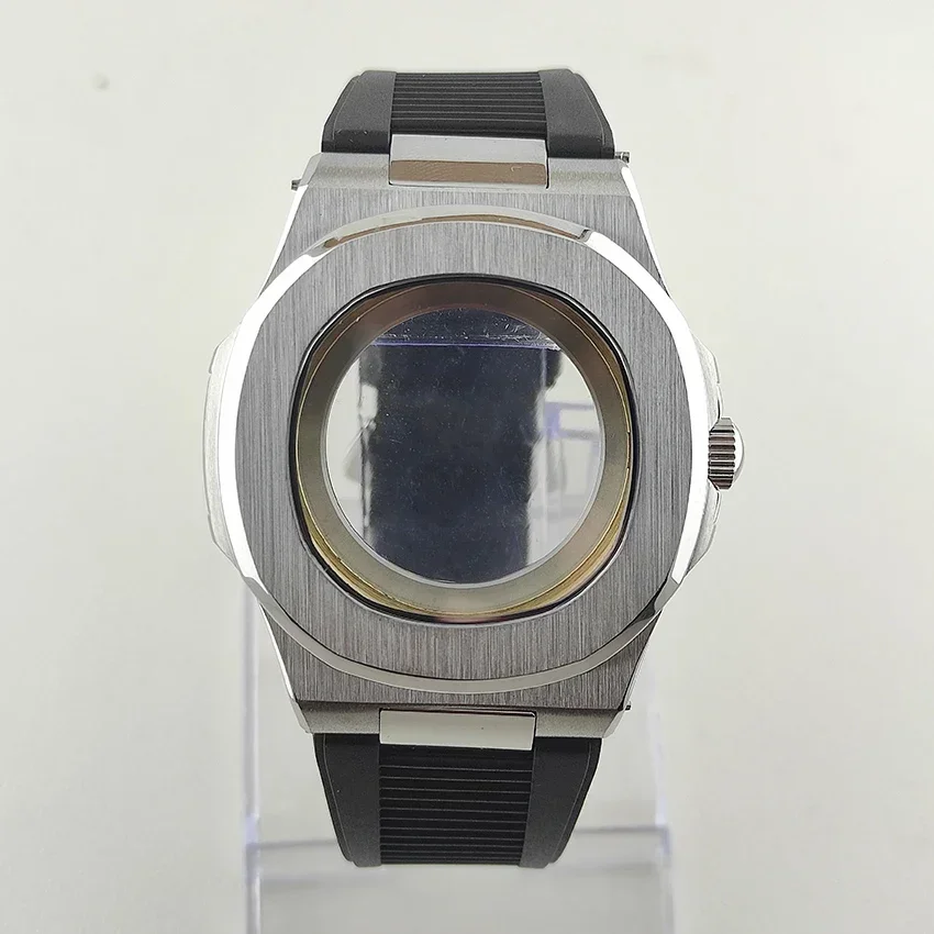 

41mm NH35 case stainless steel waterproof rubber strap glass back for Nautilus NH35 NH36 NH38 movement men watch accessories