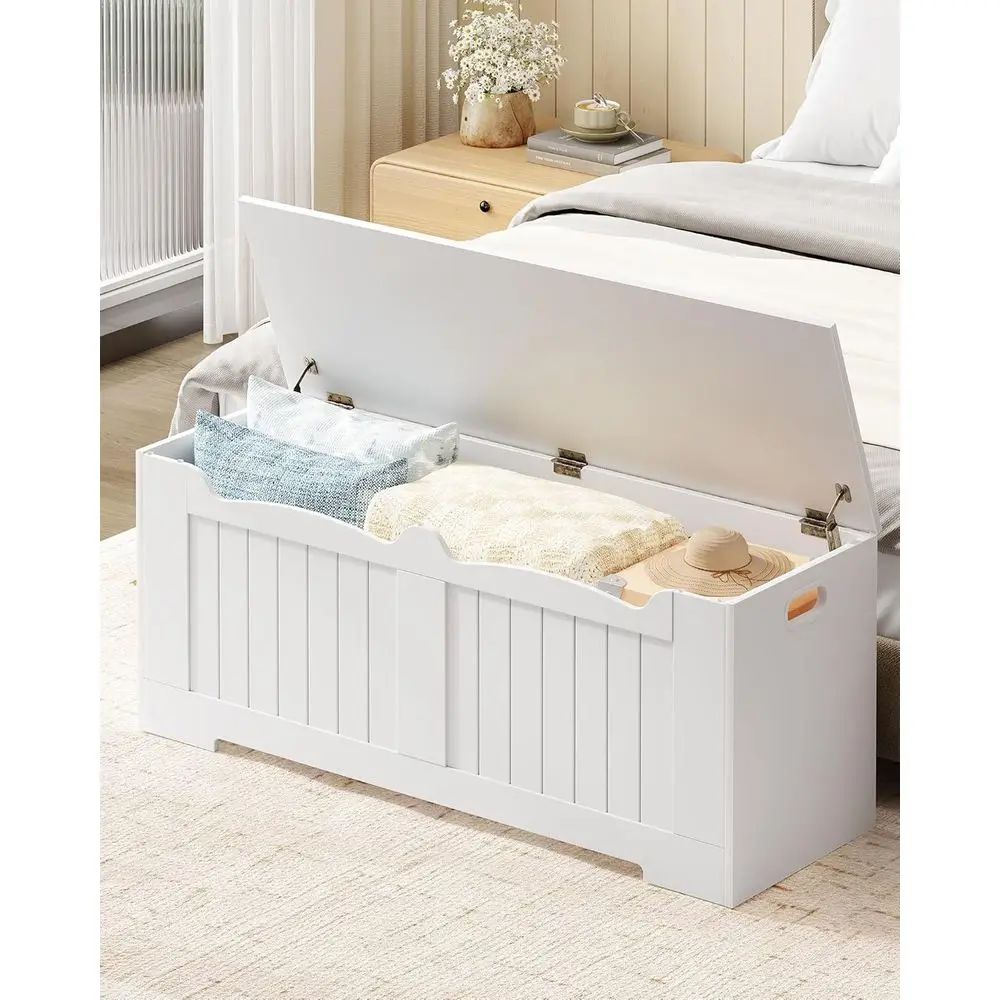 Baúl grande de madera para banco de almacenamiento, organizador de zapatos con tapa elevable, blanco SB28603X para entrada, dormitorio, sala de estar