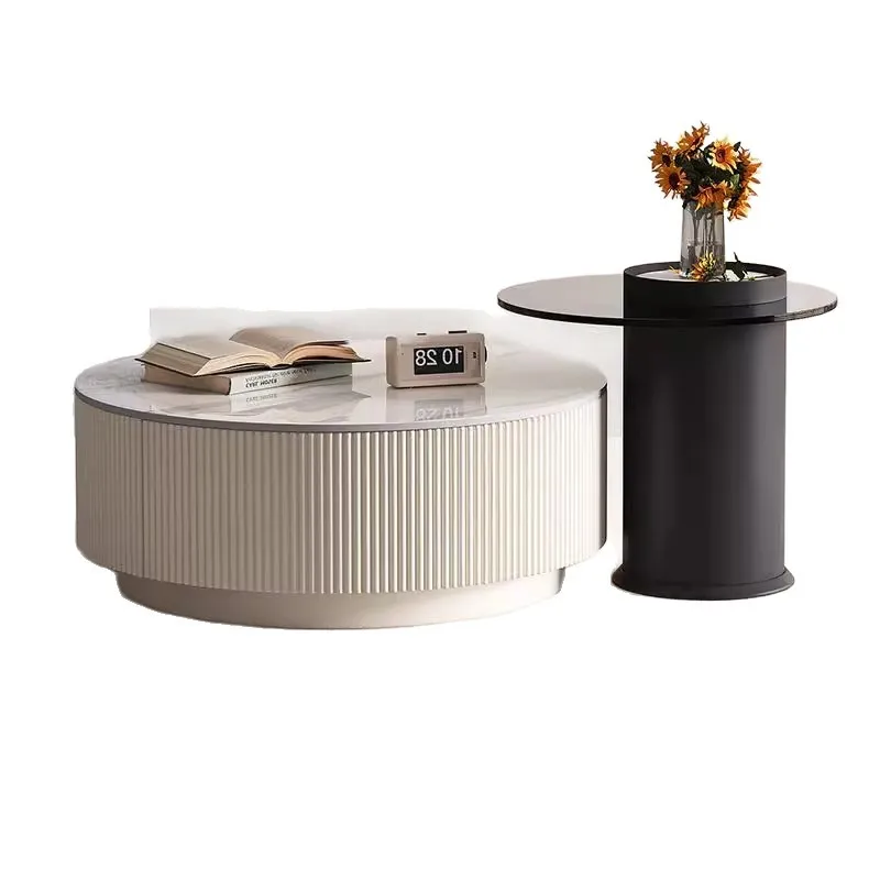 

Medieval style new rock slab coffee table household living room cream style round coffee table combination size round combinatio