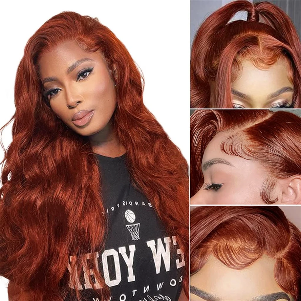 34 Inch 13x6 Reddish Brown Body Wave Lace Front Wig Lace Frontal Wig 13x4 Lace Front Human Hair Wigs Body Wave Closure Wig