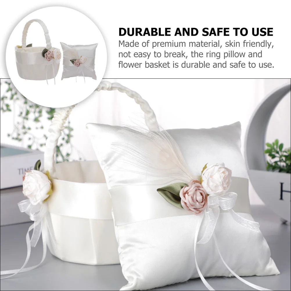 

Flower Basket Pillow Wedding For Wedding Girl Bearer Satin Bride Ceremony Decorative Romantic Storage Accessories