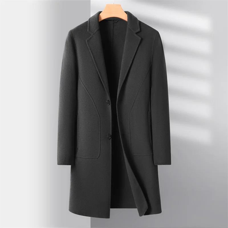 

GIOIO men's wool coat, 70% cashmere content, extended length, autumn and winter casual warm double-sided wool coat