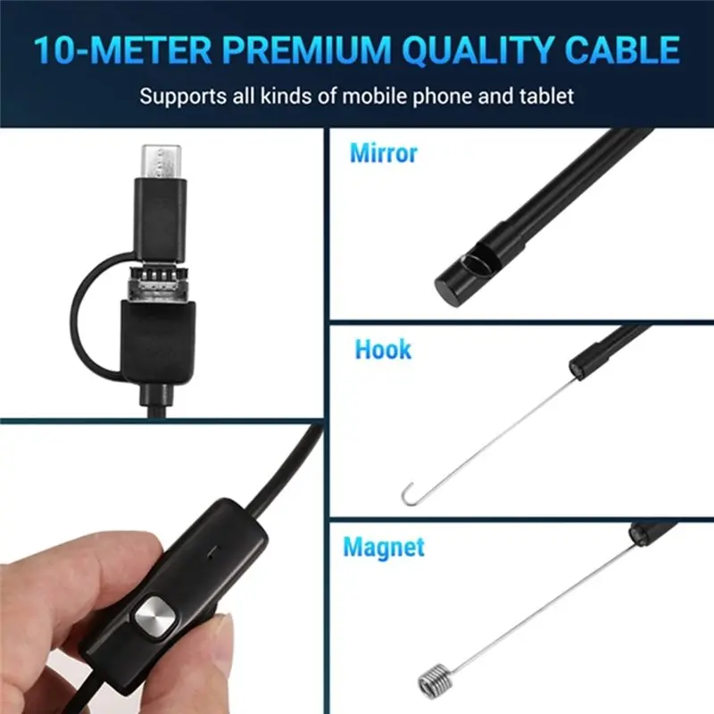 Superior-5.5Mmx10m Sewer Industrial Endoscope Piping Endoscopy USB Flexible Snake Camera 3 In 1 Car Borescope For Android