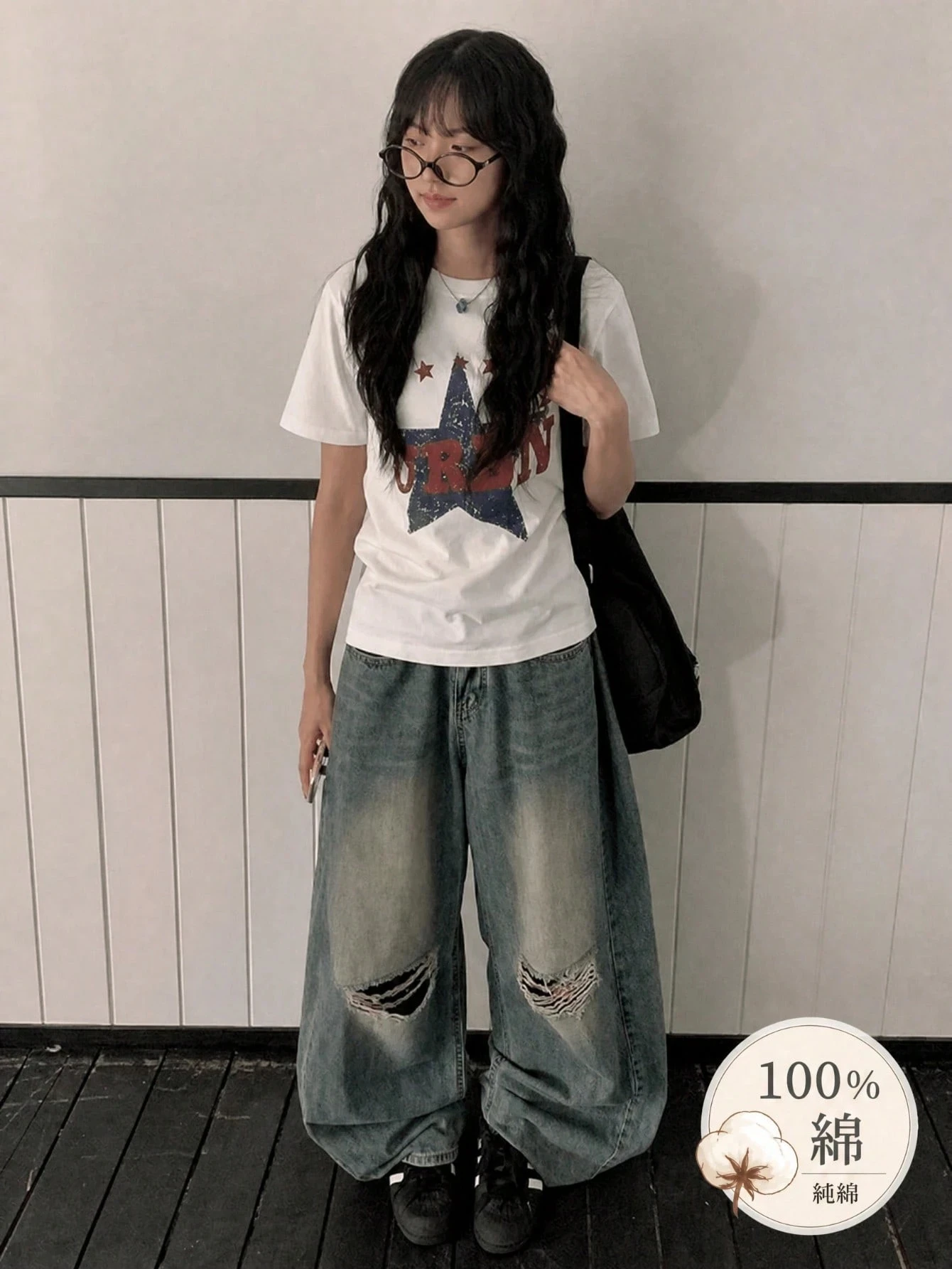 Y2K Retro Style Women's New Summer Casual Pure Cotton Short-sleeve T-shirt with Distressed Finish and Five-pointed Star Letter
