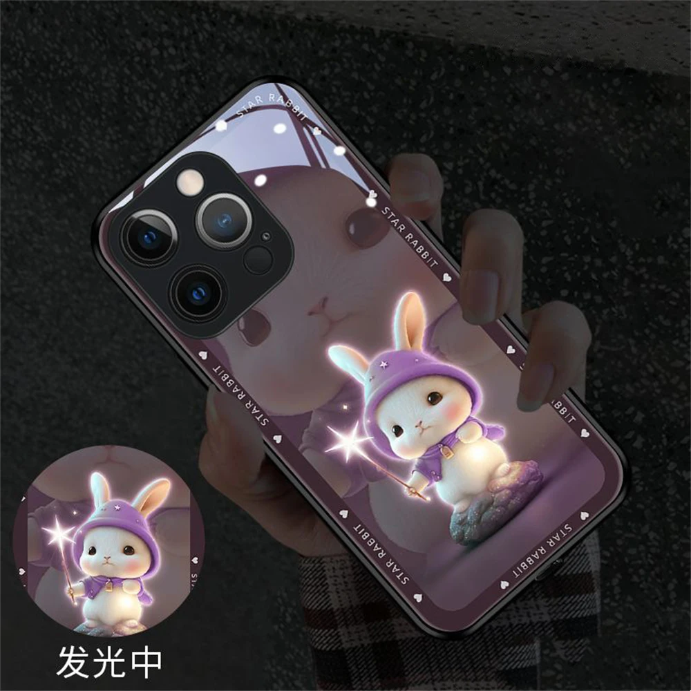 Cute Star Rabbit Bunny Design Led Light Phone Case Call Flash Glitter Cover For Samsung S26 S25 S24 S23 S22 S21 S20 Plus Ultra