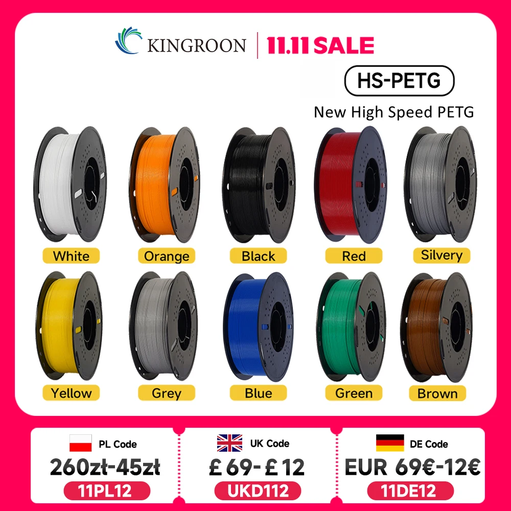 KINGROON أحدث خيوط طابعة ثلاثية الأبعاد HS-PETG 1.75 مللي متر مادة طباعة ثلاثية الأبعاد عالية السرعة Hyper PETG 5 كجم 10 كجم مزيج الألوان #1