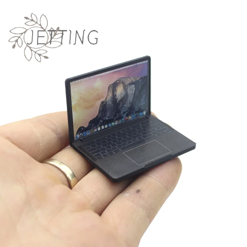 Mini ordenador portátil de simulación 1:12, casa de muñecas en miniatura, artesanías de aleación, decoración para casa de muñecas, accesorio DIY