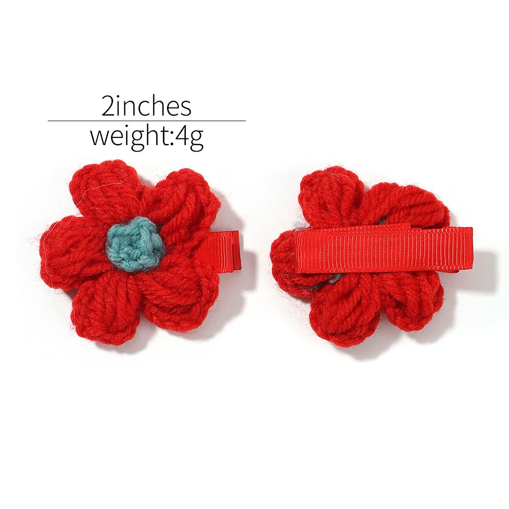 Conjunto de 2 pinzas para el pelo para niña y bebé, accesorios para el pelo de punto de lana, ganchillo hecho a mano, pequeña flor de farol,