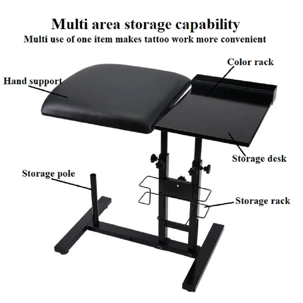 Подставка для татуировки Cncest с верстаком, подставка для татуировки на подлокотнике, регулируемая высота и кожаная мягкая подставка для тату-студии Ta