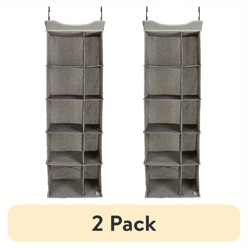 

(2-Pack) 10-Compartment Hanging Closet Organizer, Fabric, 16"W x 12"D x 48"H