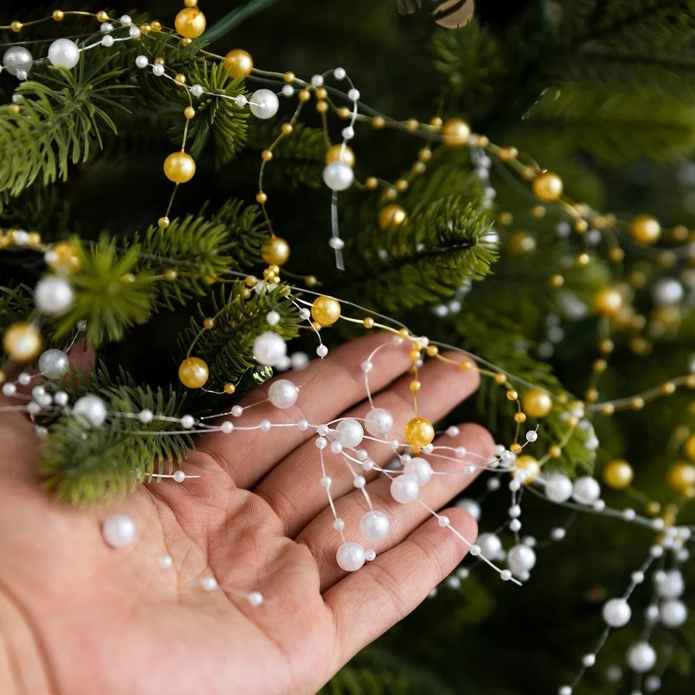 

Artificial Fishing Line Pearls Chain Glitter White Gold Branch Garland Crystal Curtain Decorative 2M Branch String Garland