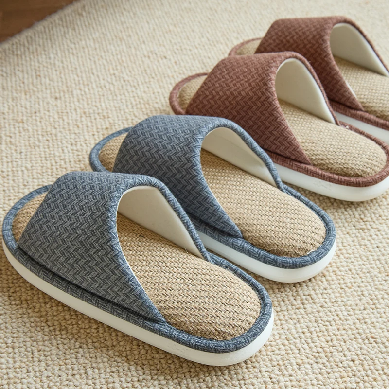 

Мужские льняные тапочки: мягкие, бесшумные, противоскользящие, для дома и офиса, впитывающие пот, дышащие, всесезонные, для использования в помещении