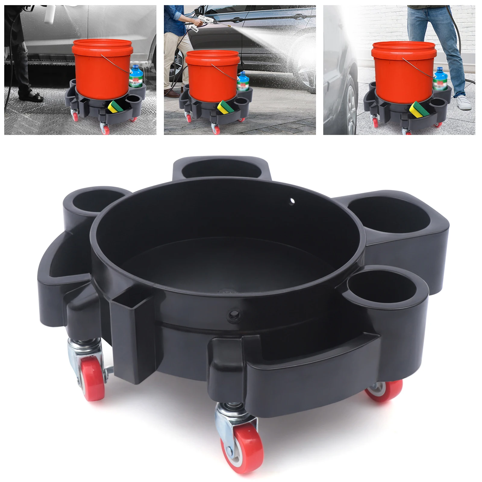 Bucket Dolly Wash Professional bucket dolly with Wheel Casters Black PP Car Wash Dolly 150kg Capacity for Car Washing