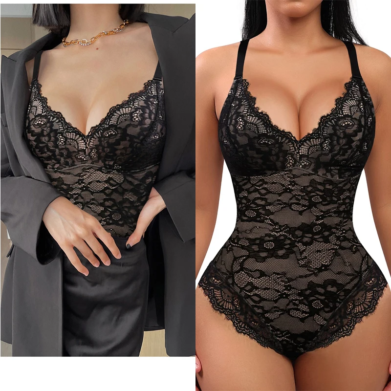 

Body Shaper for Women Tummy Control and Black Fat Waist Trainer Shaper Silmming Underdress V-Neck Lace Bodysuit One Piece Shaper