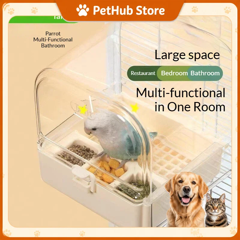 Tafit Parrot Bathtub Bird Feeder Multi Functional Large Space Anti Splash Cage Mounted For Budgie Cockatiel Myna Lovebird