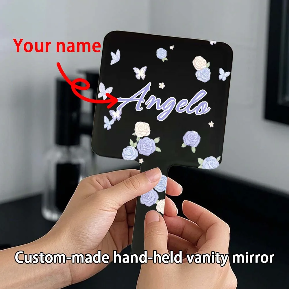 1pc Renowned custom black handheld mirror, handheld makeup mirror, small floral style mirror, portable makeup mirror