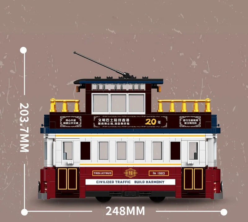 Classic City Vehicle Moc Building Block Hongkong Retro Tramcar Bus Assemble Model Vehicle Steam Bricks Toys Collection For Gift