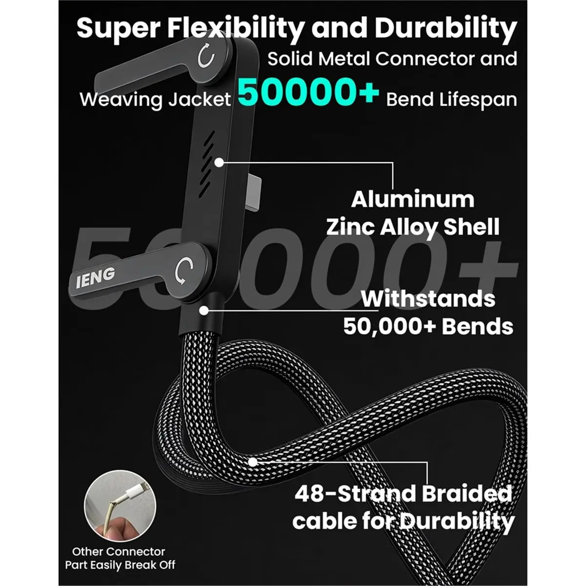A56K 65W USB-C Ladekabel mit Ständer für Schnelles Laden und Datensynchronisation