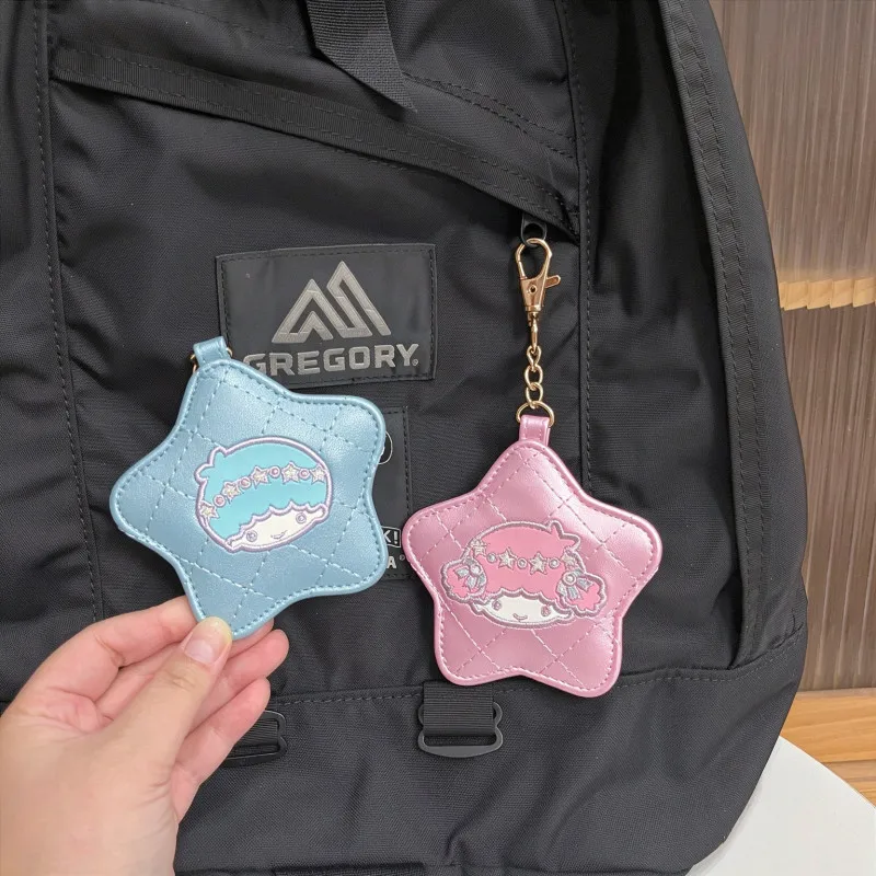 Kawaii Little Twin Stars Embroidery Coin Purse New Japanese Anime Cartoon Character Mirror Keychain BackpackZipperDecorationGift