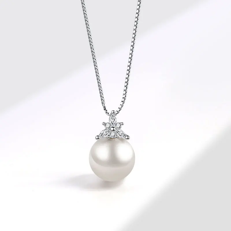 Simple Elegant Pearl Necklace Women Anniversary Gift Cute Romantic Zircon Flower Necklaces 925 Silver Clavicular Chain KOFSAC