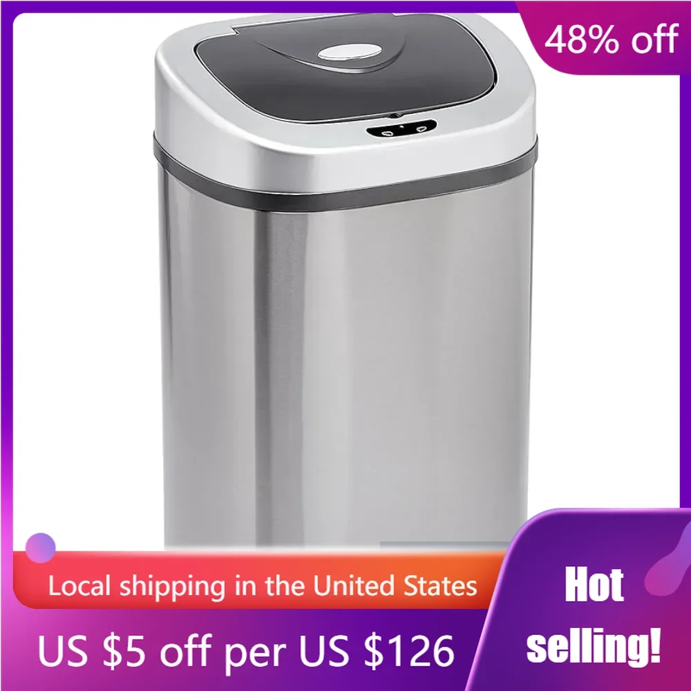 

80 Liters Wastebasket Automatic Hands-Free Stainless Steel D-Shaped Trash Can Bin 2 Bins Freight Free Household Cleaning Tools