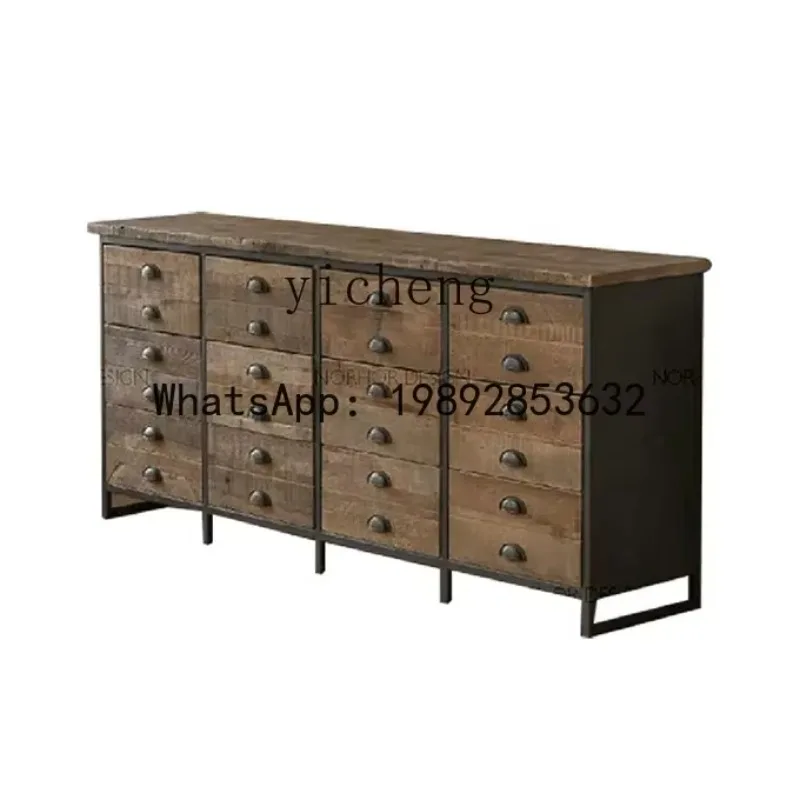 X6  American Vintage Storage Cabinet Iron Art Decorative Drawer Side Cabinet Solid Wood TV Cabinet