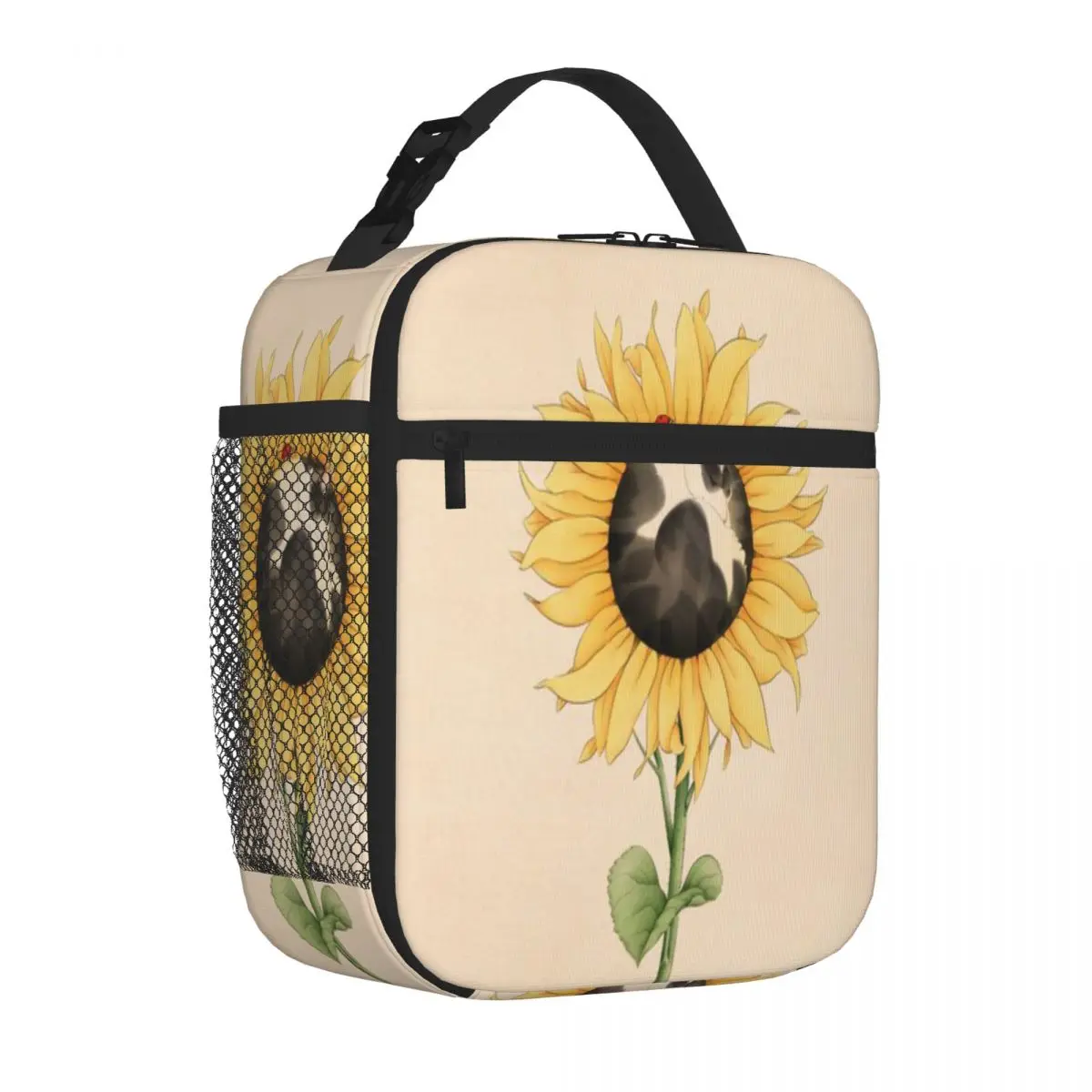 Bestselling Cat In Sunflower With Ladybird Striped Cooler Tote After School Snack Meal Prep Bag