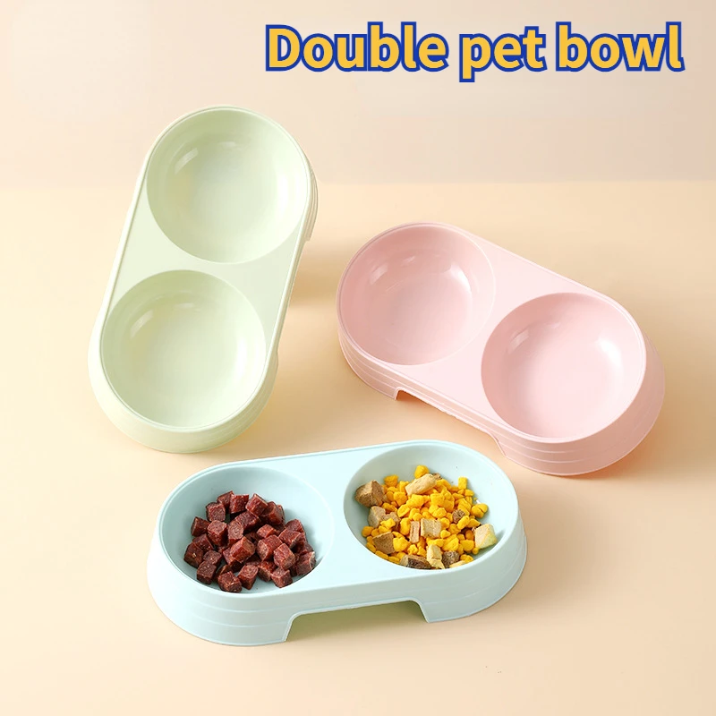 Double Pet Bowls Dog Food Water Feeder Macaron Pet Drinking Dish Feeder Cat Puppy Feeding Supplies Small Dog Accessories